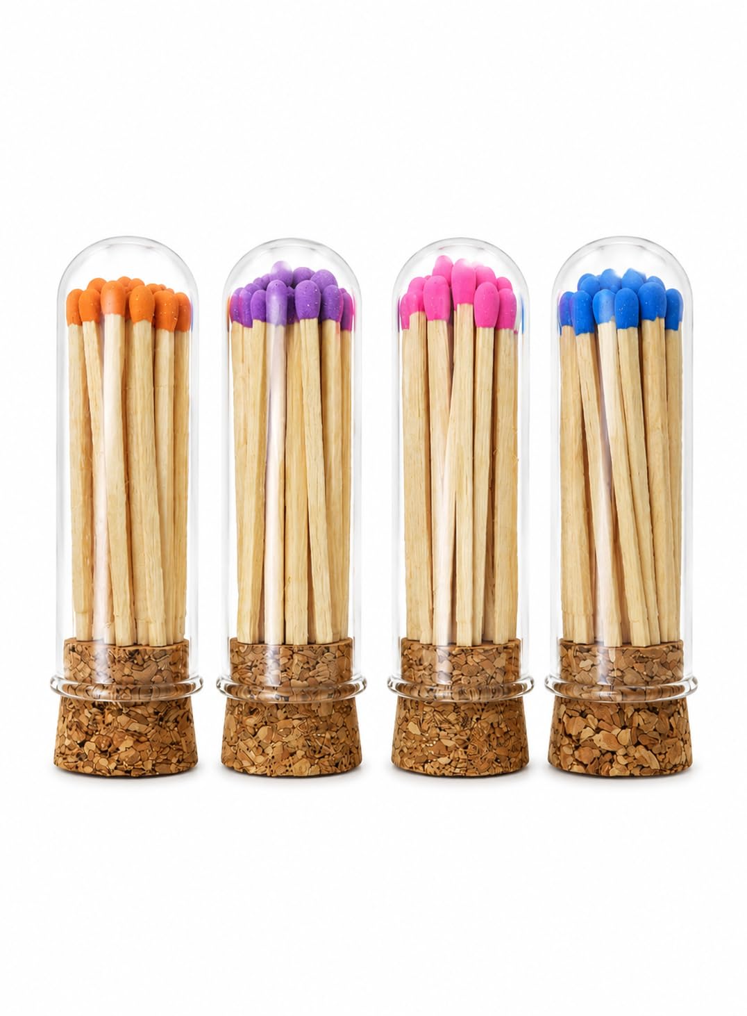 Flames and Palates Premium Reusable Glass Matchstick Tube Set with Natural Cork Base | Colored Matchsticks for Candles, Diyas, BBQ & Fireplaces | Pack of 4-image-17