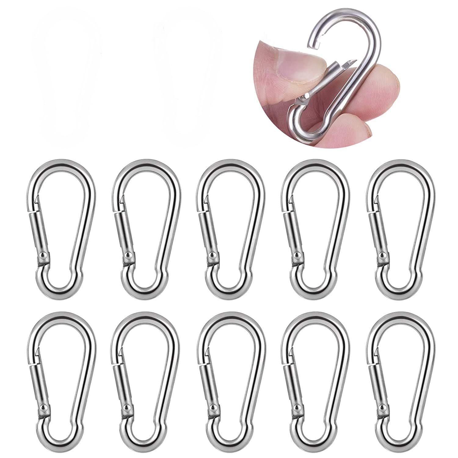 Spring Snap Hooks Carabiner, 304 Premium Stainless Steel 3.15 inch M8 Heavy Duty Carabiner Clips Camping Fishing Hiking Traveling Climbing, Quick Link for Hammock (10PCS)
