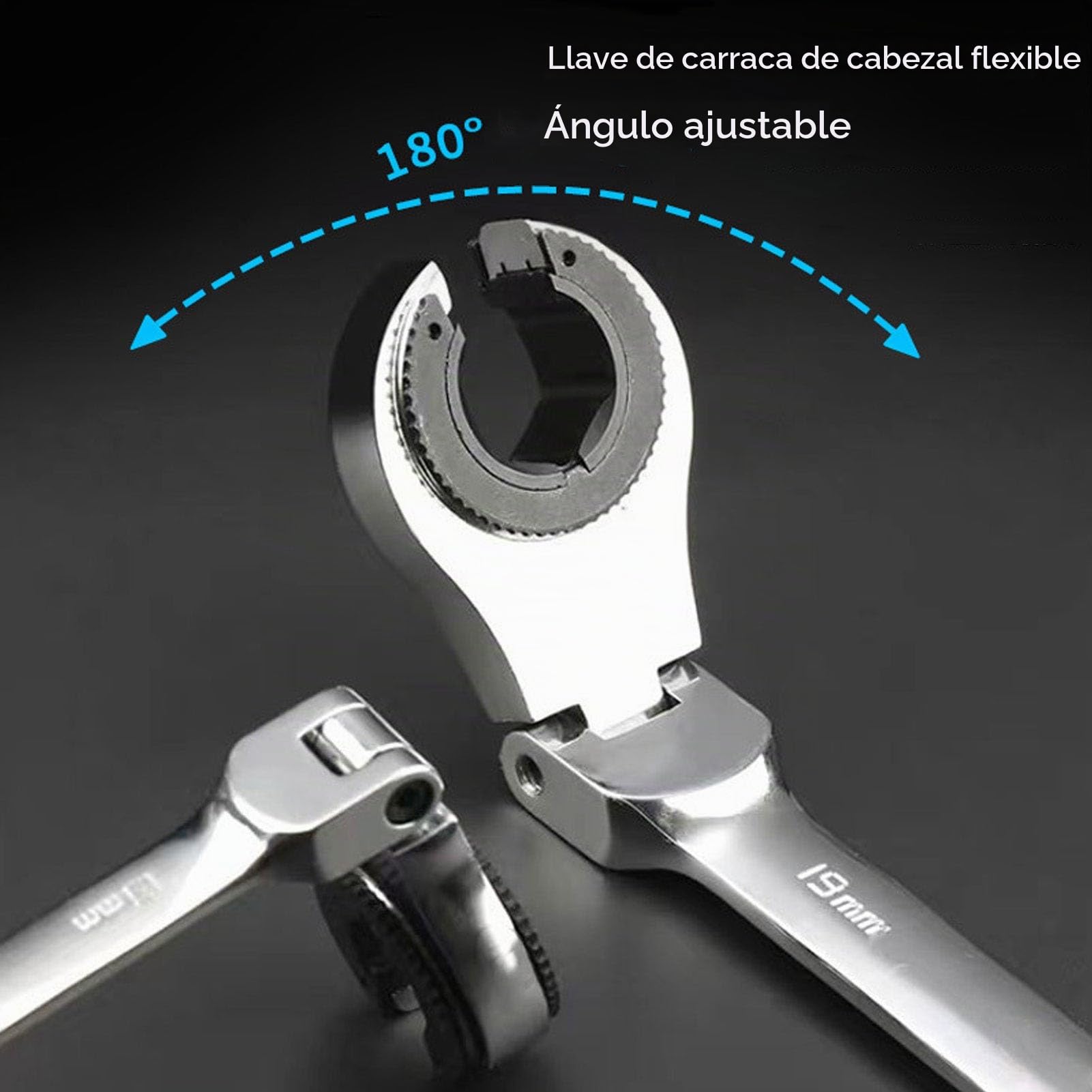 Juego de 5 Llaves de Carraca de Doble Boca con Cabezal Flexible, 10 11 13 14 17 mm Acero CR V 72 Dientes Ajustable a 180 Grados para Mantenimiento de Automóviles
