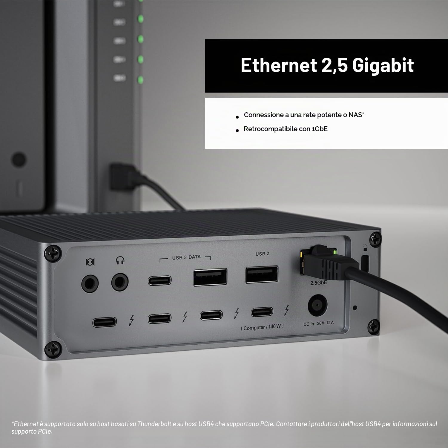 CalDigit TS5 - Dock Thunderbolt 5 - 15 porte, ricarica dedicata host 140W, Thunderbolt 5 80 Gb/s x4, USB-C 10 Gb/s x3, USB-A x2, 2.5 GbE, Dual 8K@60Hz, SD & microSD UHS-II, cavo intrecciato da 1 m