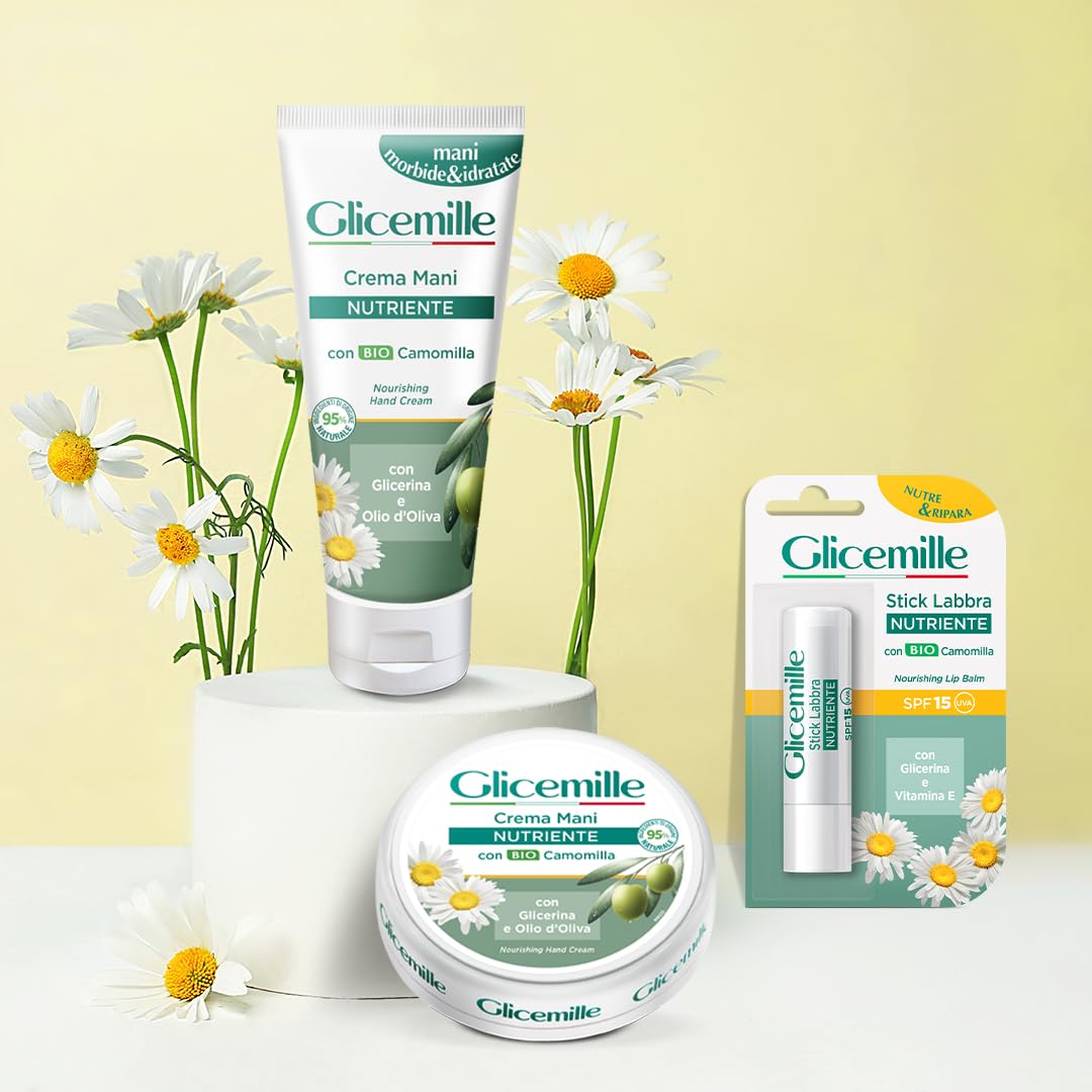 GLICEMILLE | Stick Labbra Nutriente, SPF 15, con BIO Camomilla, Glicerina e Vitamina E, 5,5ml