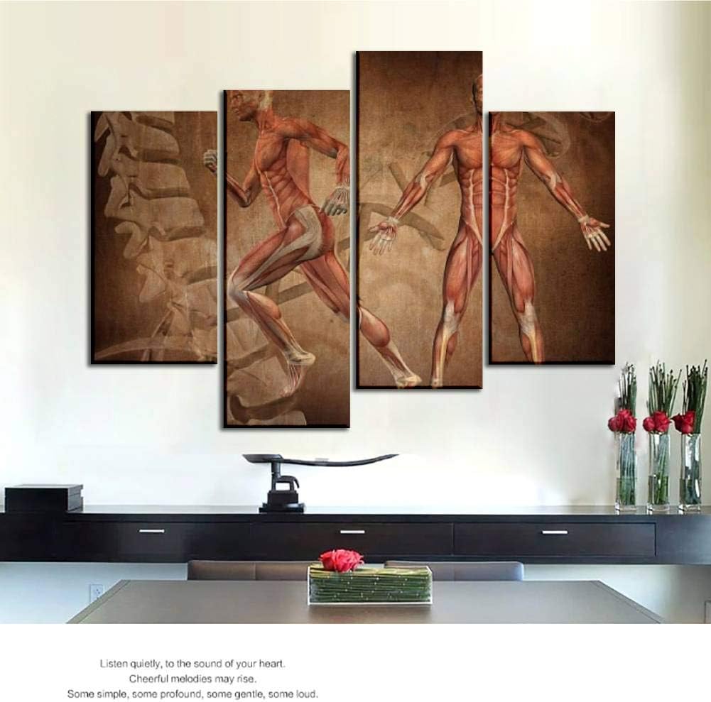 HIPOLOTUS 4 Panel Canvas Pictures Grunge style medical figure Wall Art Prints Paintings Stretched & Framed Poster Home Living Room Decoration Ready to Hang