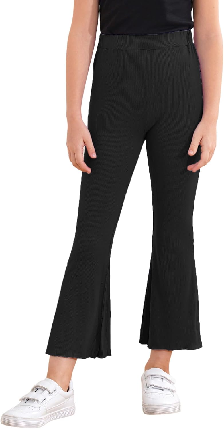 Jhaoyu Kids Girls Stretchy Ribbed Flared Pants Solid Color Bell Bottoms Pants Ruffle Leggings Trousers