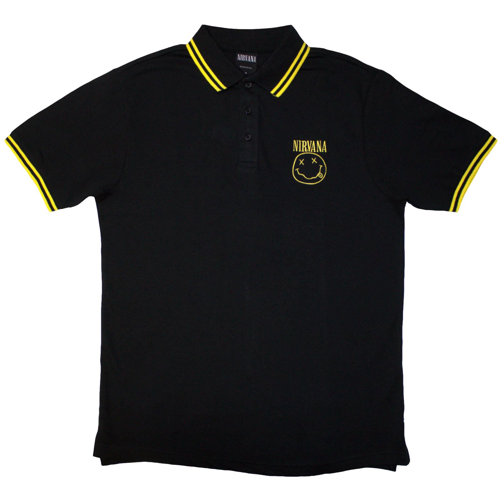 Nirvana Polo T Shirt Smiley Face Band Logo Official Mens Black XXL
