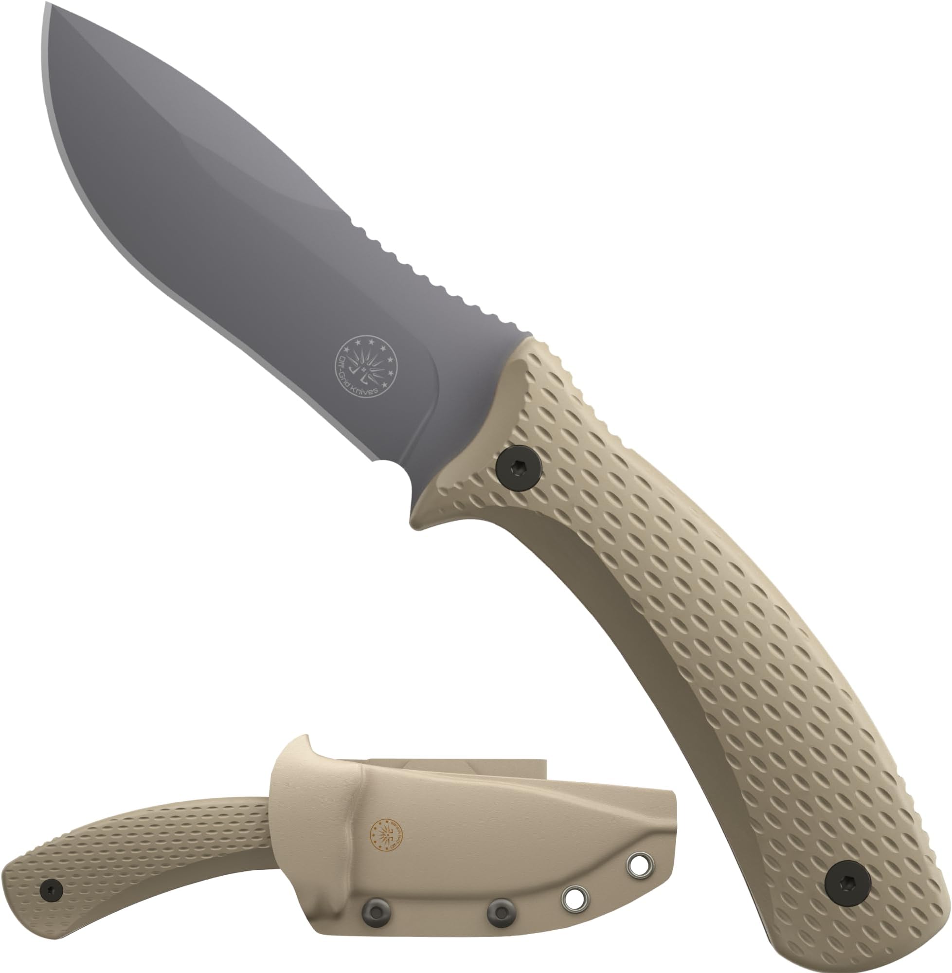 Off-Grid Knives SIDEKICK - Compact EDC Fixed Blade Knife, Scout and Vertical Carry, Sandvik 14C28N Steel, G10 Handle, Kydex Sheath, 360° Rotating Belt Clip, Camping, Fishing, Hunting, Boating (Coyote)