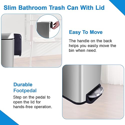 Miniatura 12 de FDW Cubo de basura pequeño de 1.3 galones de acero inoxidable para baño, con pedal, tapa interior de plástico extraíble para el hogar, cocina