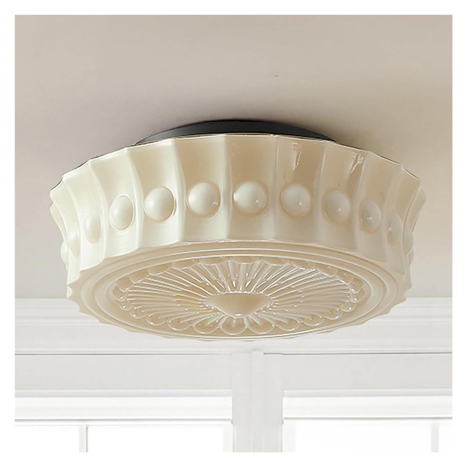 KHUKHU Vintage Milk Glass Ceiling Light, Light Fixture, Antique Drum Semi Flush Mount Ceiling Light, Farmhouse Bohemian Ceiling Lamp for Living Room Bedroom Kitchen Hallway(35cm/13.7")