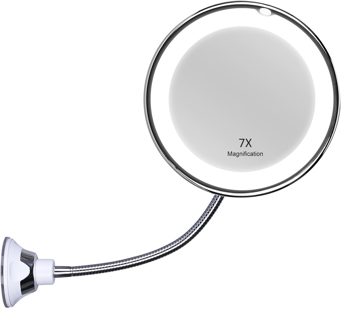 Flexible Gooseneck 6.8" LED Lighted 7X Magnifying Makeup Mirror,Bathroom Magnification Vanity Mirror with Suction Cups, Travel Mirror with 360 Degree Swivel,Daylight, Battery Operated