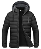 Mens Lightweight Puffer Jacket with Hood Quilted Insulated Water-Resistant Coat Warm Winter Zip Up Hooded Jacket