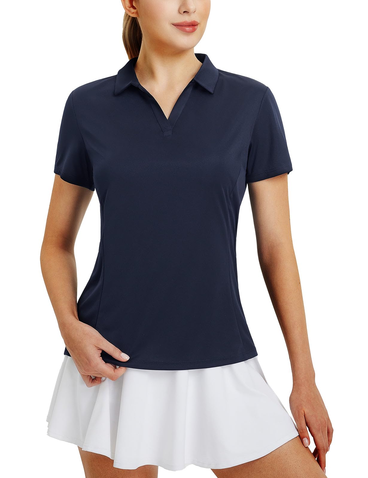 baleaf Women's Golf Shirts Polo Collared V Neck Shorts Sleeve Tennis Shirt Lightweight Quick Dry UPF50+