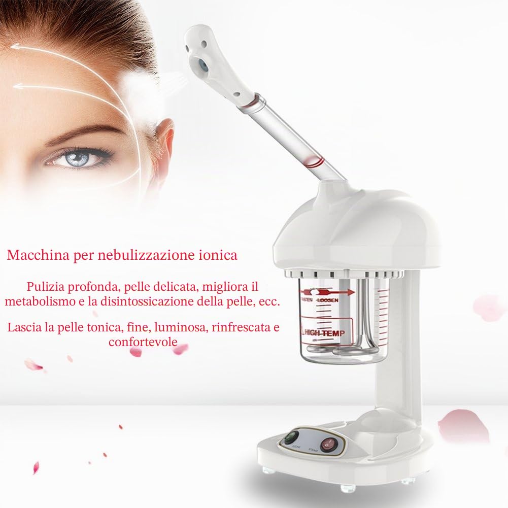 Vaporizzatore Facciale Ionico Professionale, Vapore per Capelli e Viso con Rotazione a 360°, Macchina per Irrorazione Ionica Avanzata per Sauna SPA Idratante