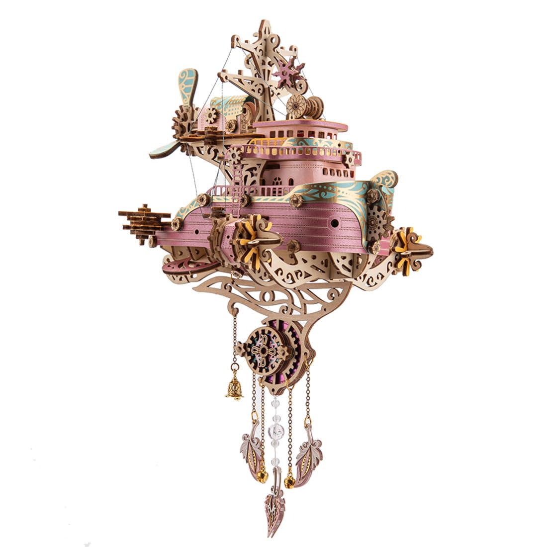 Drewniane Puzzle 3D dla Dorosłych - Steampunk Statek Lotniczy do Samodzielnego Montażu, Zestaw do Budowania, Rzemiosło