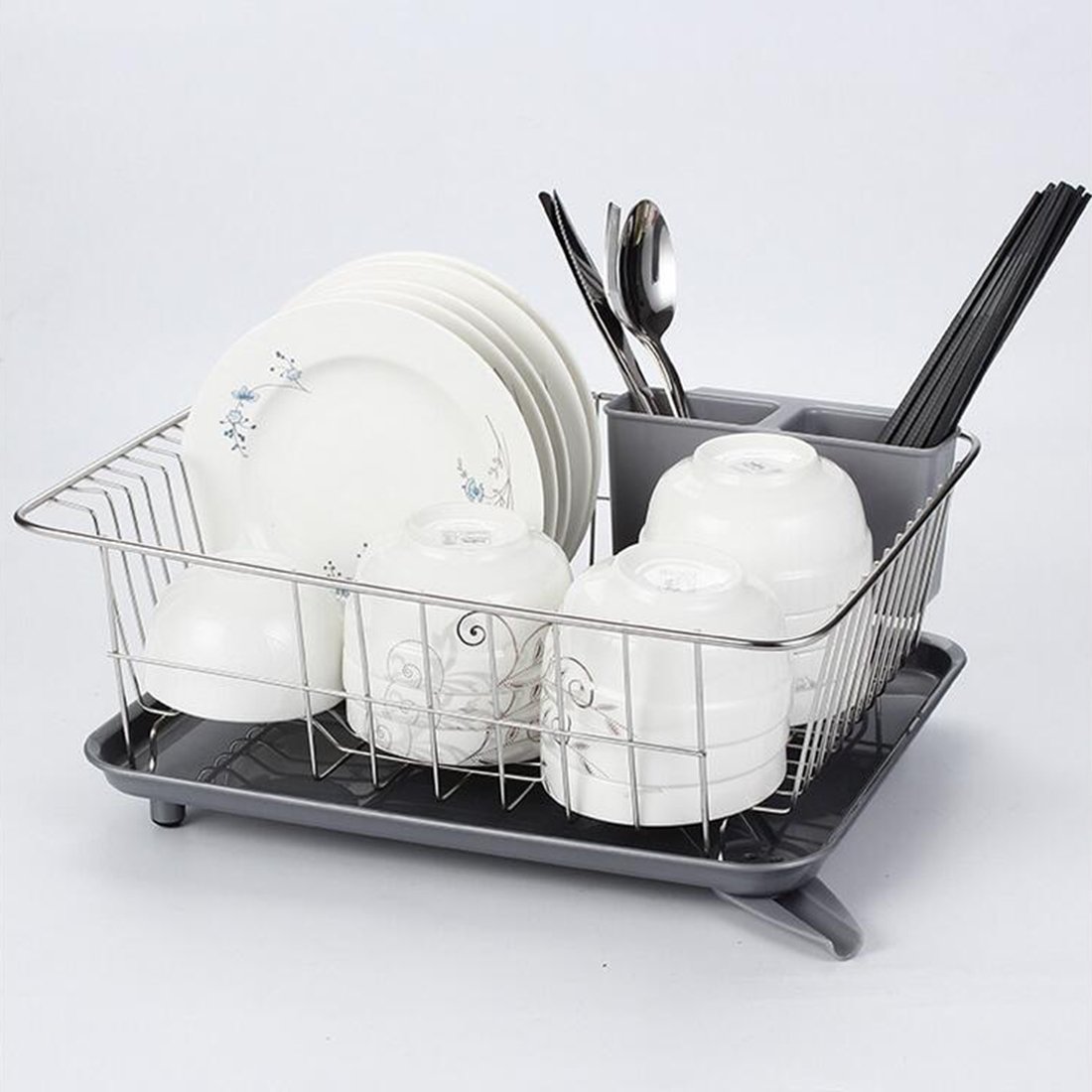 Abtropfständer Geschirr, Likeluk Abtropfgestell Edelstahl Geschirrkorb mit Abtropfgitter und Auffangwanne Geschirrständer mit Besteckkorb und Abtropfschale für Teller und Besteck, 37,5×30×17cm