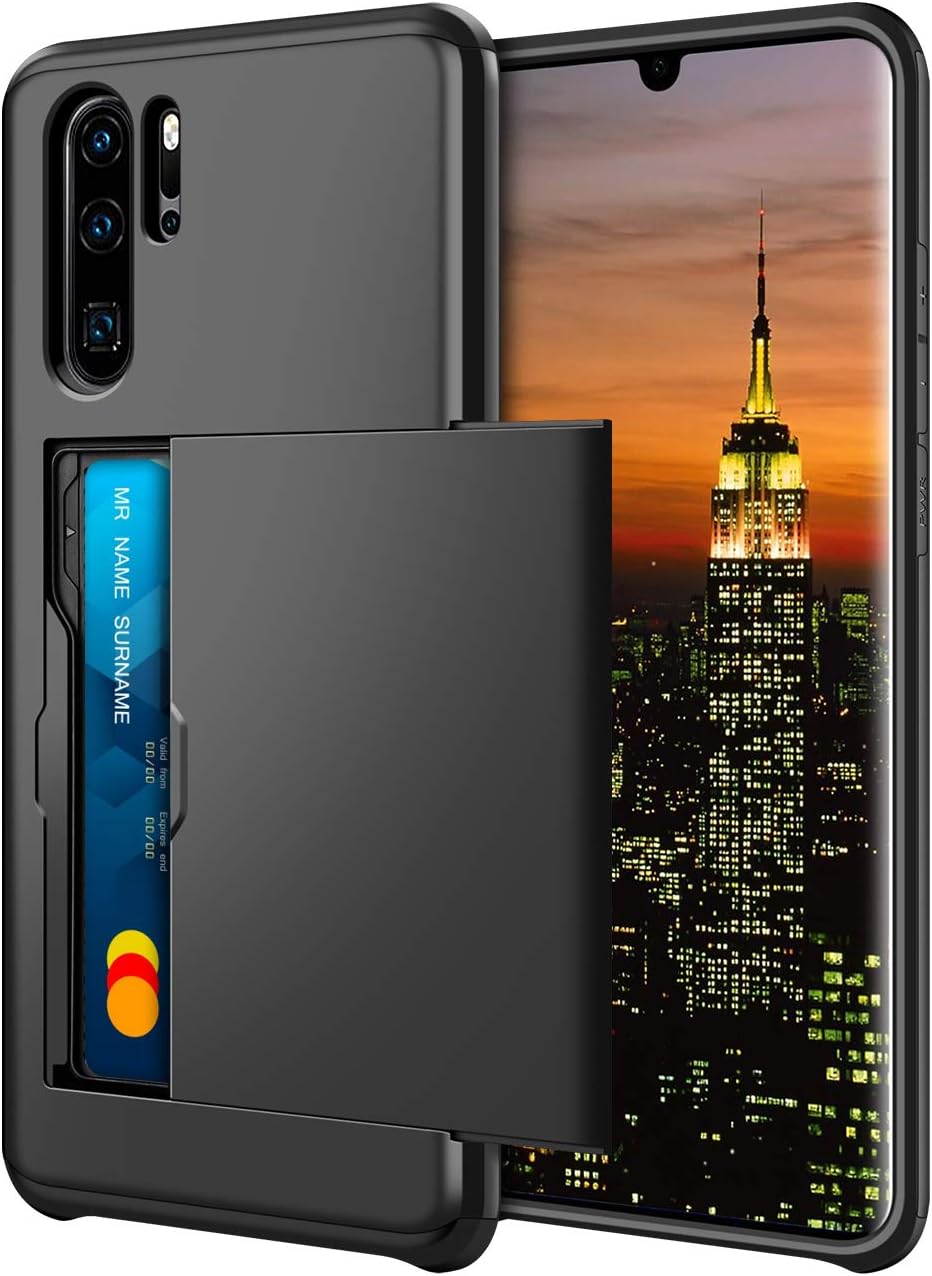 Coolden for Huawei P30 Pro Case Armor Shockproof Case for Huawei P30 Pro Wallet Case Cover Protective Case Rubber Bumper Card Holder Slot Wallet Case Cover for Huawei P30 Pro Phone Case (Black)
