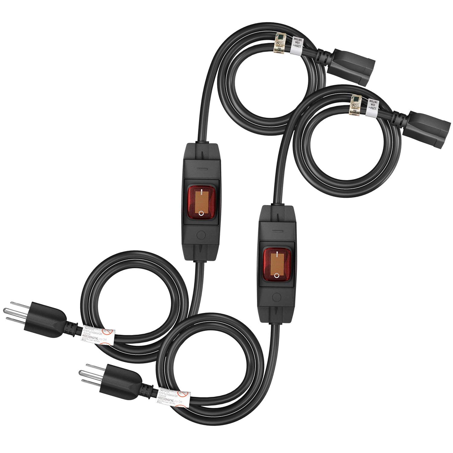 FIRMERST 1875W Outdoor Extension Cord with Waterproof Switch 6 Feet 2 Packs