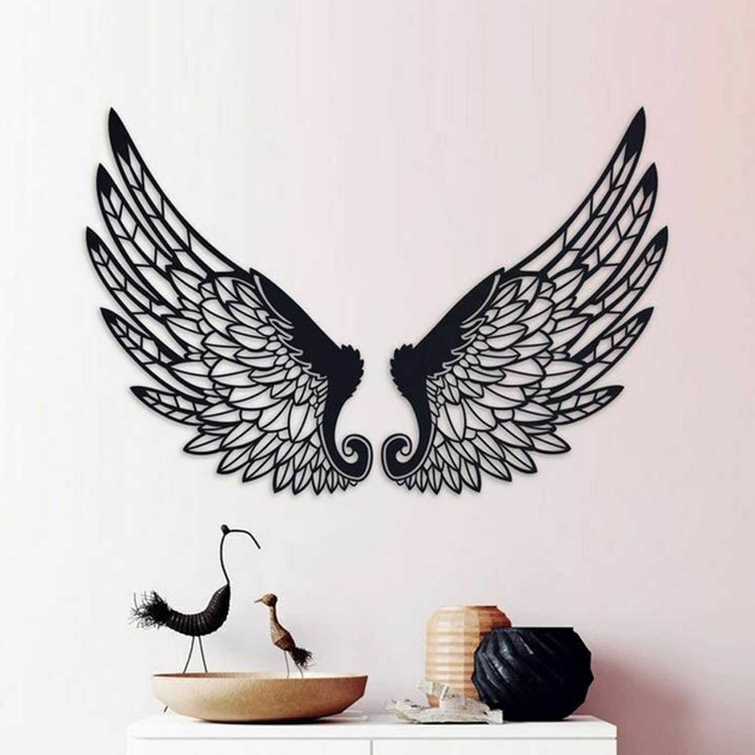 OMaju Décoration Murale Sculpture Murale Moderne en métal élégant avec Ailes d'ange, Sculpture Murale créative Faite à la Main, décoration Artistique en Fer forgé (105 cm)