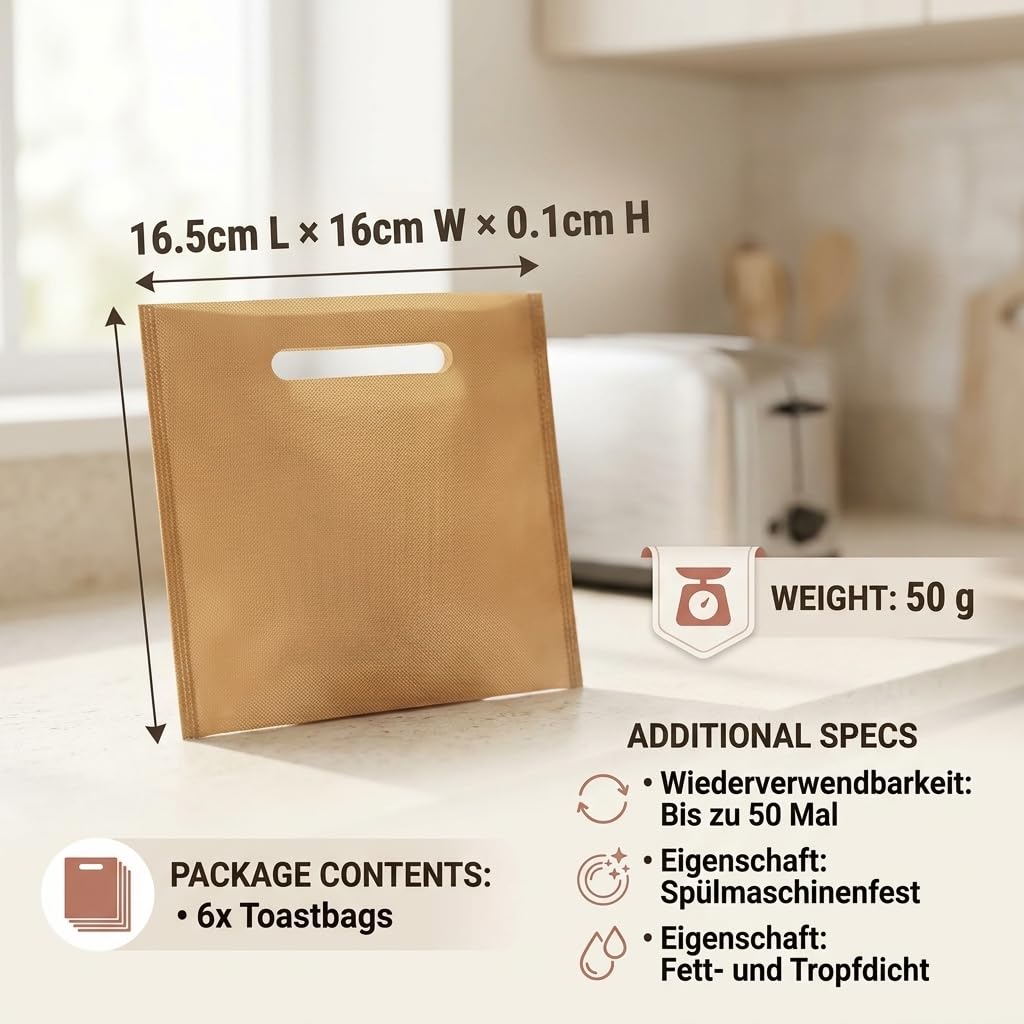 Sunmondo 6 x tostbag – torba na papier do pieczenia na toster – nadaje się do mycia w zmywarce, do 50 x
