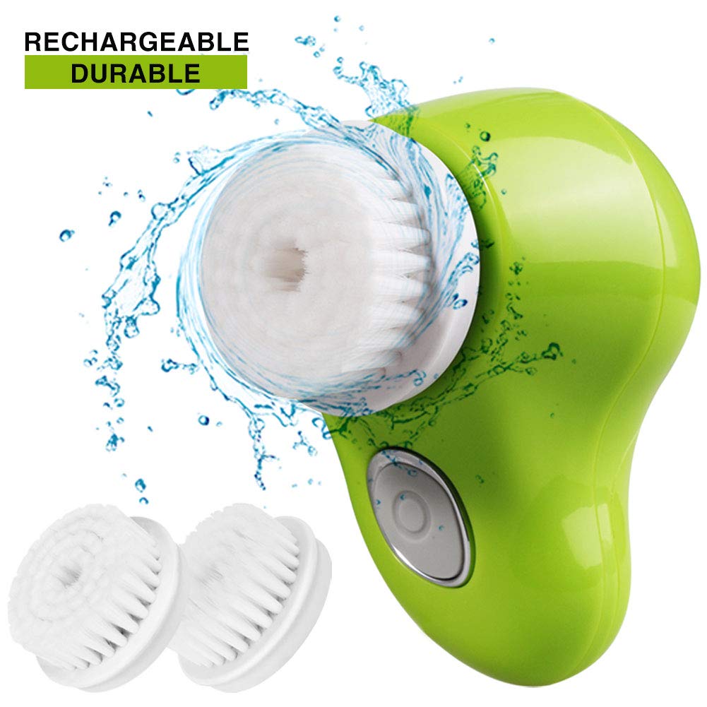 Facial Cleansing Brush ZLiME Rechargeable USB Charging Waterproof Cleansing Skin Care System, Face & Body Scrubber for Deep Cleansing with Two Gentle Exfoliating Brush Heads (Green)