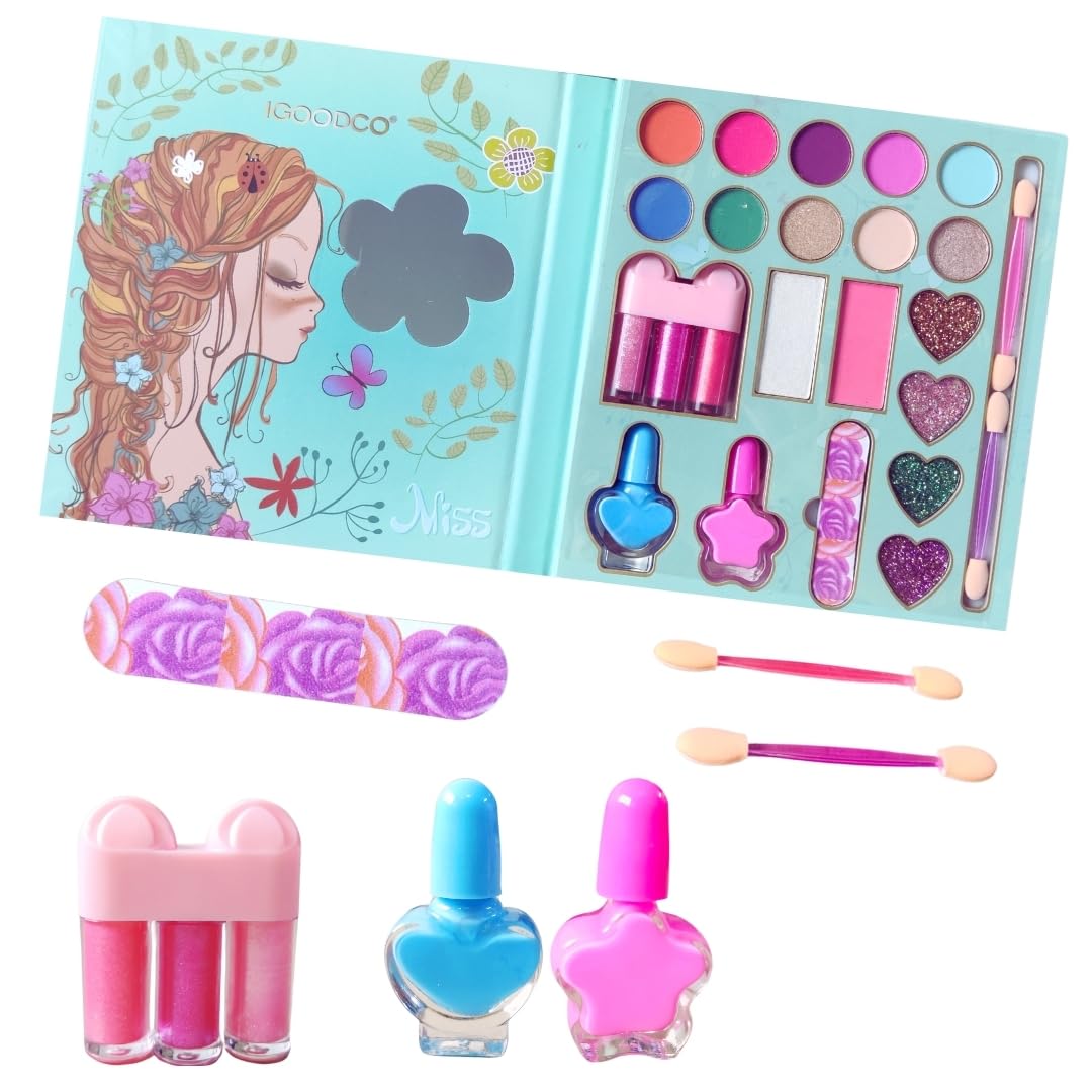 PLUSPOINT Kids Makeup Kit for Girl, Washable Makeup Set for Girls, Makeup Set for Kids, Girl Toys Children Play Makeup Kit with Folding Case Birthday Gifts for Girls Age 4 5 6 7 8 Year Old - Image 9 thumbnail