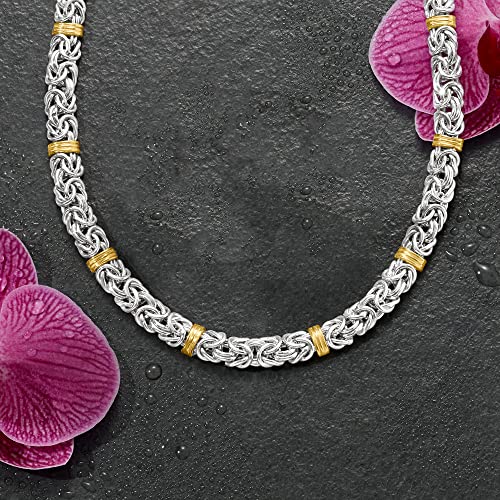 Ross-Simons Sterling Silver and 14kt Yellow Gold Byzantine Station Necklace3