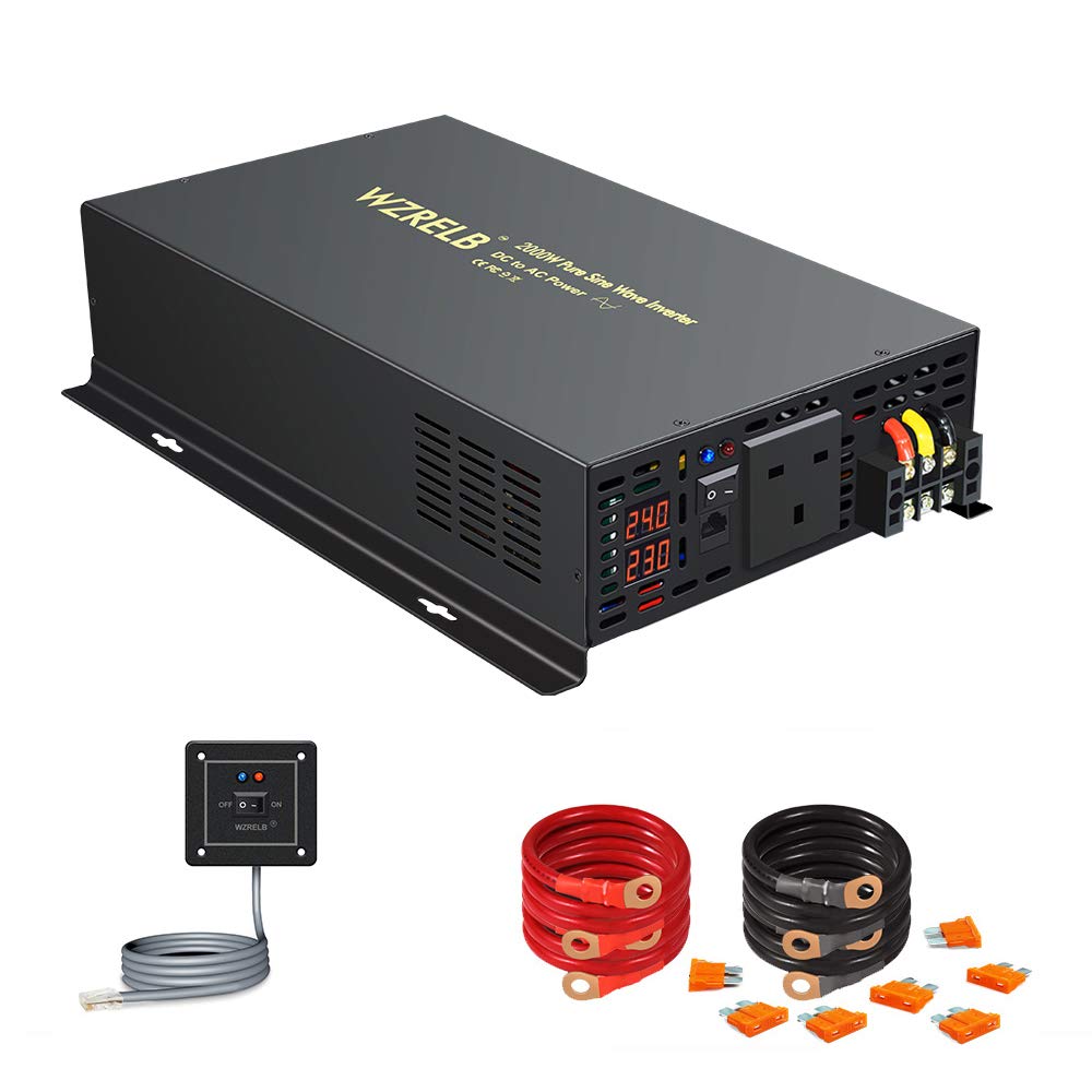 WZRELB 2000W Pure Sine Wave Power Inverter With Wired Remote Control Convert 24V DC to 230V 240V AC for home appliance refrigerator RV
