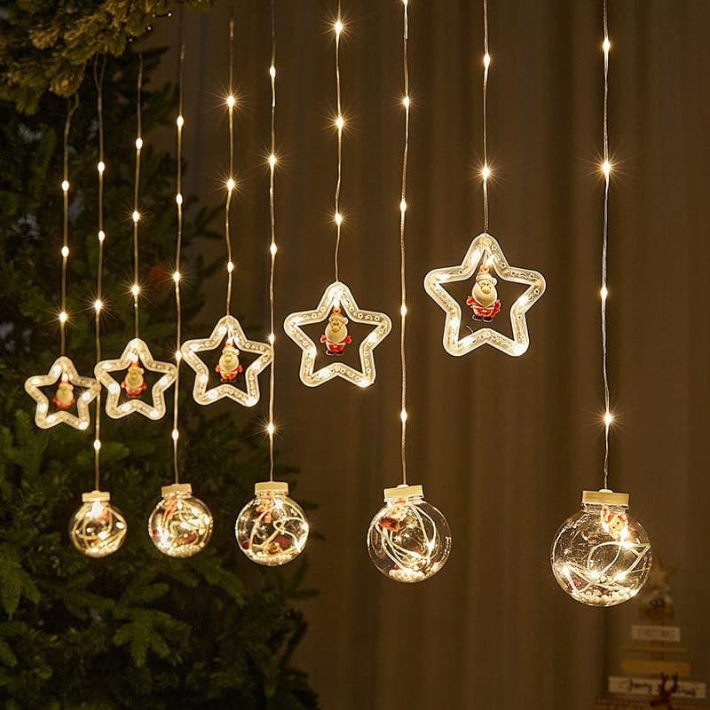 Image of V.E.S.P.A Decorative LED Lights - Featuring 5 Balls and 5 Stars with 10 Hanging Lights and 8 Modes, Ideal for Diwali and Indoor Celebrations (Warm White)