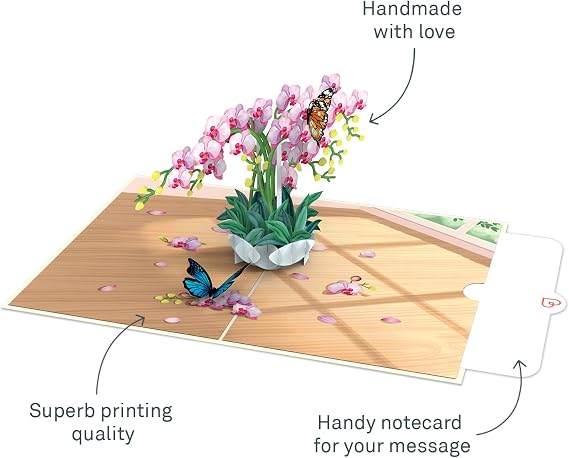 papercrush® Pop-Up Card Orchids with Butterfly – Elegant 3D Birthday Card with Flowers & Butterfly, Special Congratulations Giftcard for Women (Anniversary, Get Well Soon, Thank You, Miss You)