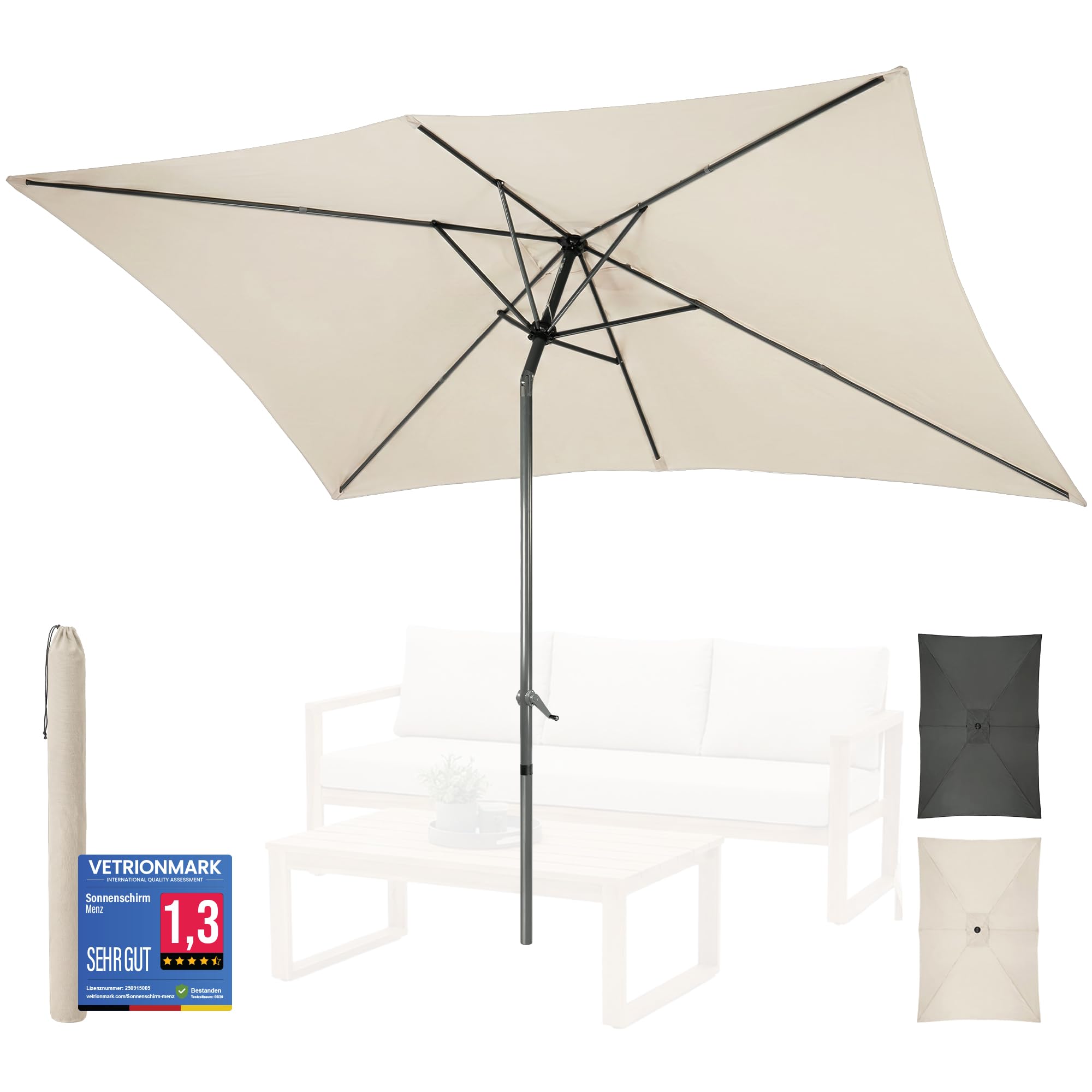 4smile Sonnenschirm Balkon mit Kurbel, Sonnenschirm rechteckig 300x200 cm | UV 50+ Sonnenschutz Balkon, knickbarer Balkonschirm für Terrasse & Garten, inkl. Schutzhülle, Beige