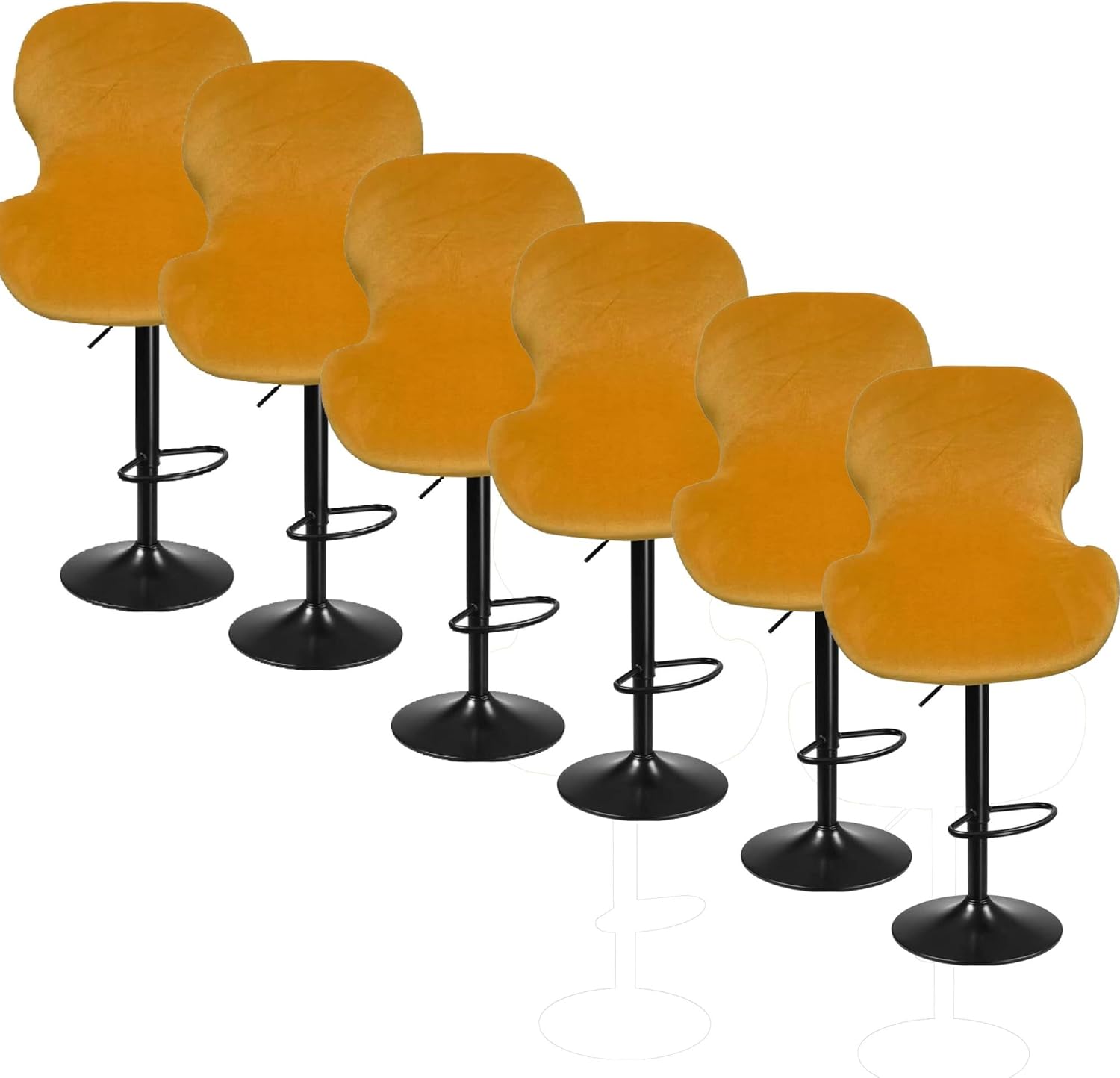 Stretch Velvet Bar Stool Chair Covers Set of 2/4/6/8 Kitchen Swivel Stools Slipcovers Curved Short Back Chair Covers Chair Protector Covers for Counter Bar Office Pub Kitchen Hotel(Yellow,6PCS)