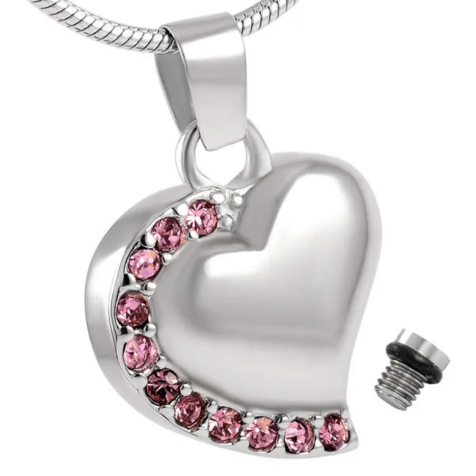 Collier pour cendres en forme de cœur en cristal rose pour garder l'être aimé tout près