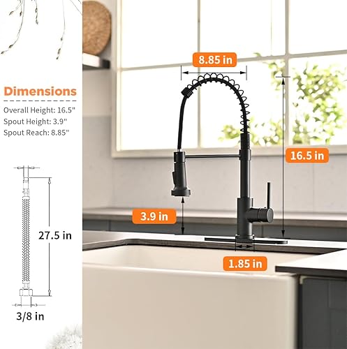Miniatura 10 de OWOFAN Grifo monomando de cocina con rociador de latón sólido níquel cepillado industrial Grifo para granja cámper lavandería vehículo utilitario