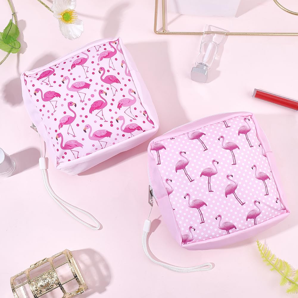 2Pcs 2 Styles Pink Period Bag Flamingo Sanitary Pad Bag Cute Pink Flamingo Print Sanitary Napkin Pouch Portable Waterproof Feminine Product Travel Storage Organizer for Women Daily Use