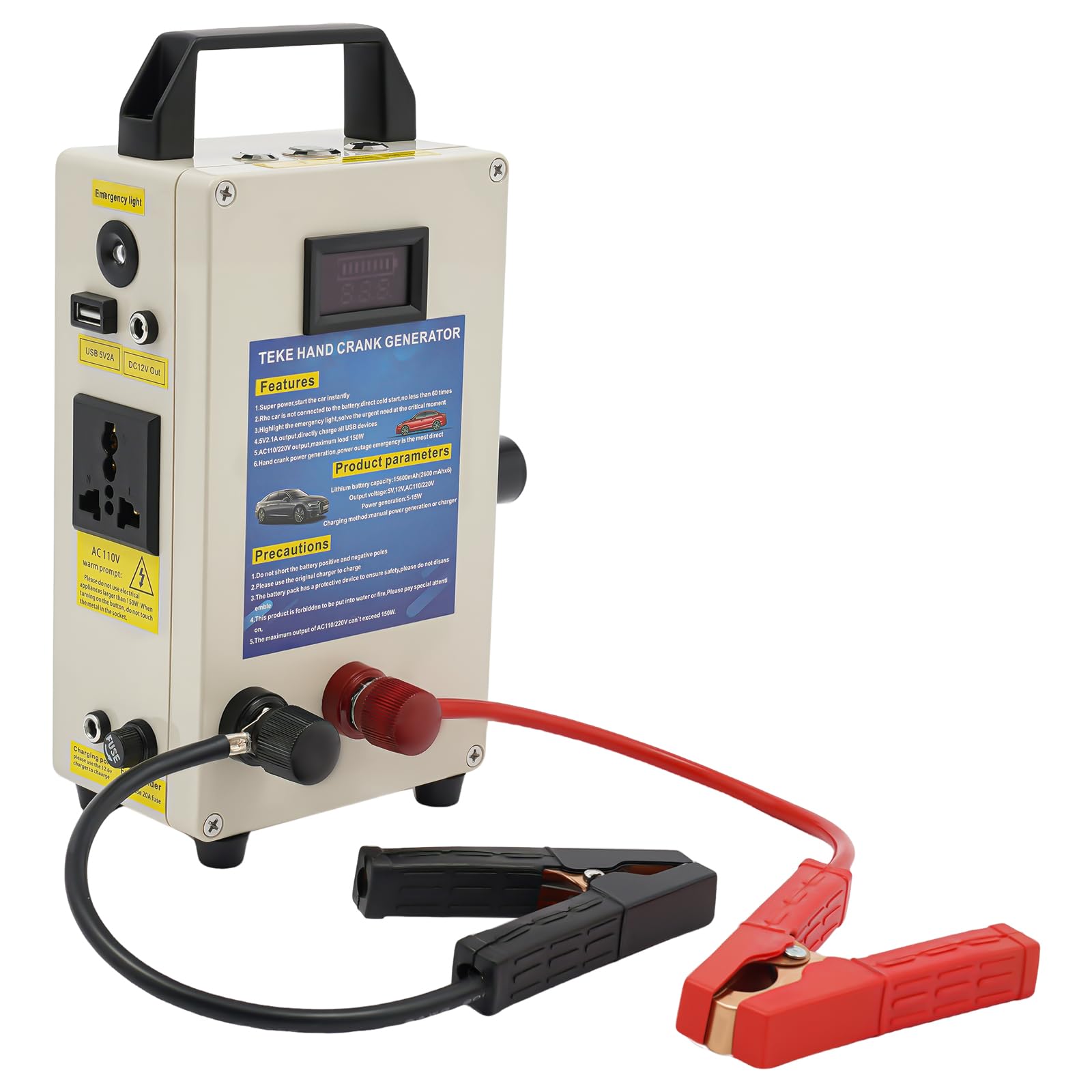 150W Hand Crank Manual Generator Portable Power Station with USB Vehicle Charging Small Inverter Generator Emergency Power Supply