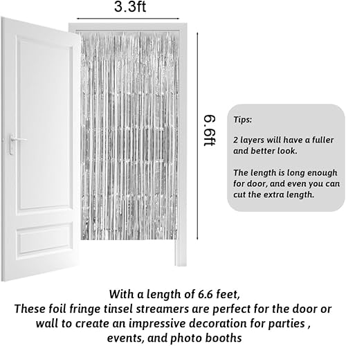 Miniatura 6 de AIBIIN Paquete de 2 cortinas de flecos de papel de aluminio plateado de 3.3 x 6.6 pies, cortinas de fondo para decoraciones de fiesta plateadas,