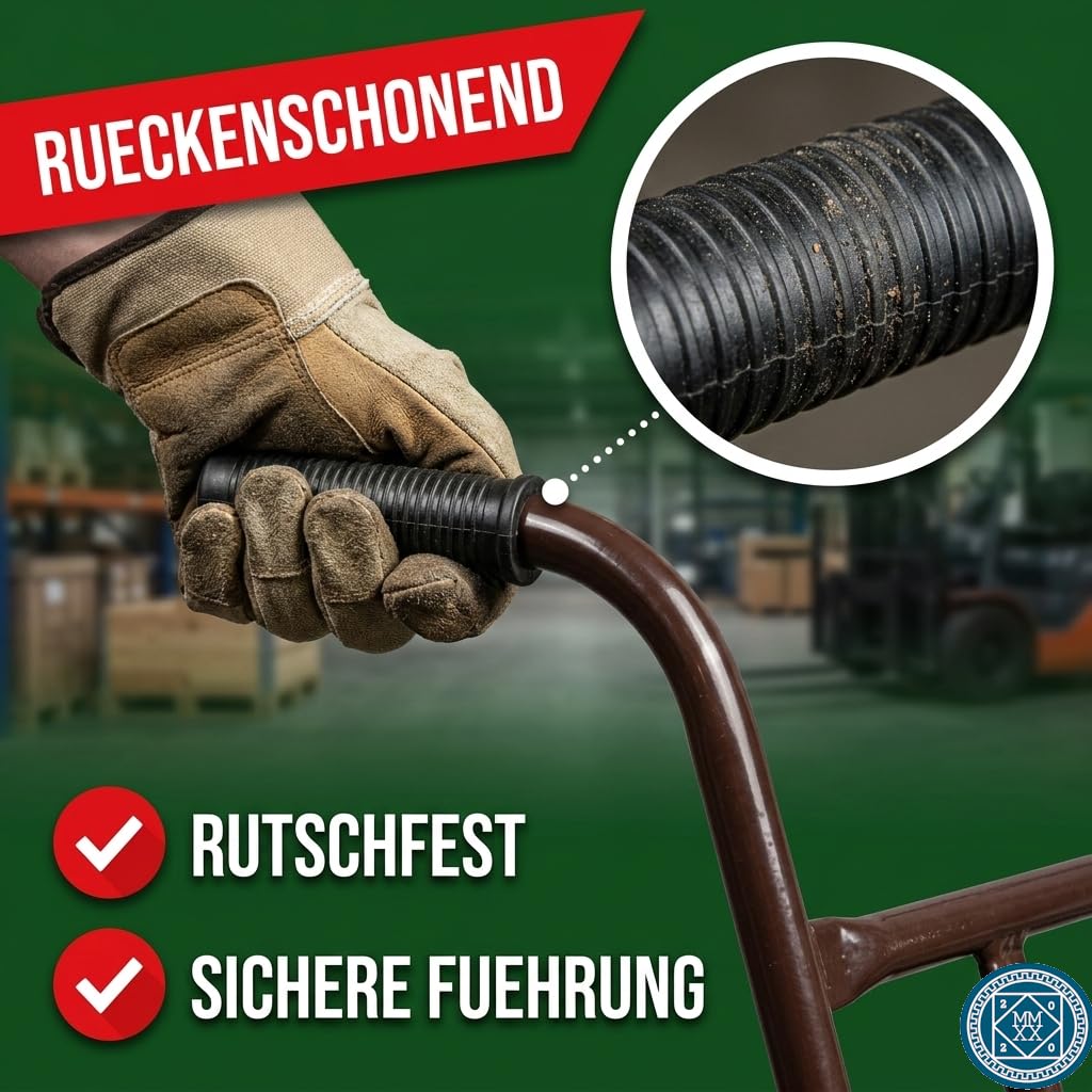Sackkarre 500 kg – Robuste Stapelkarre Luftreifen mit Kugellager, Transportkarre Stahl, Handkarre mit Sicherheitsgriffen und Stahlblechschaufel, Paketkarre Lastenkarre Stahlrohr, Braun