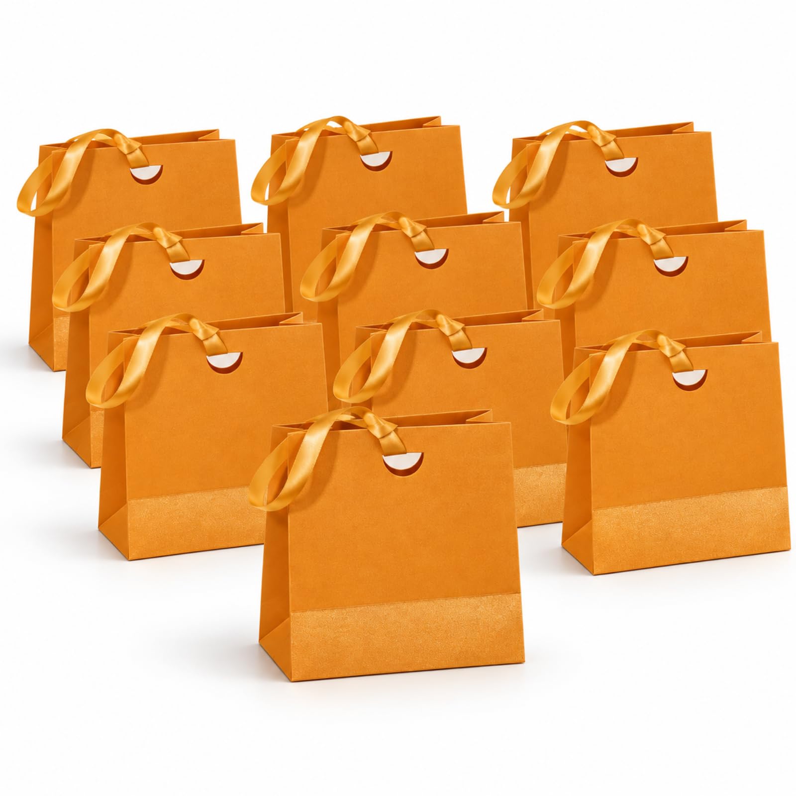10 Pack Small Gift Bags with Ribbon Handles, Warm Orange, Birthday Presents