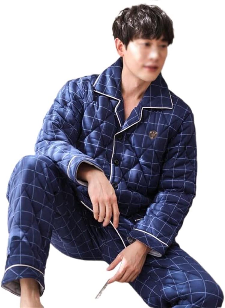 Pajamas For Men In Winter With Three Layers Of Thick Cotton Home Clothes And Green Middle-aged Suit