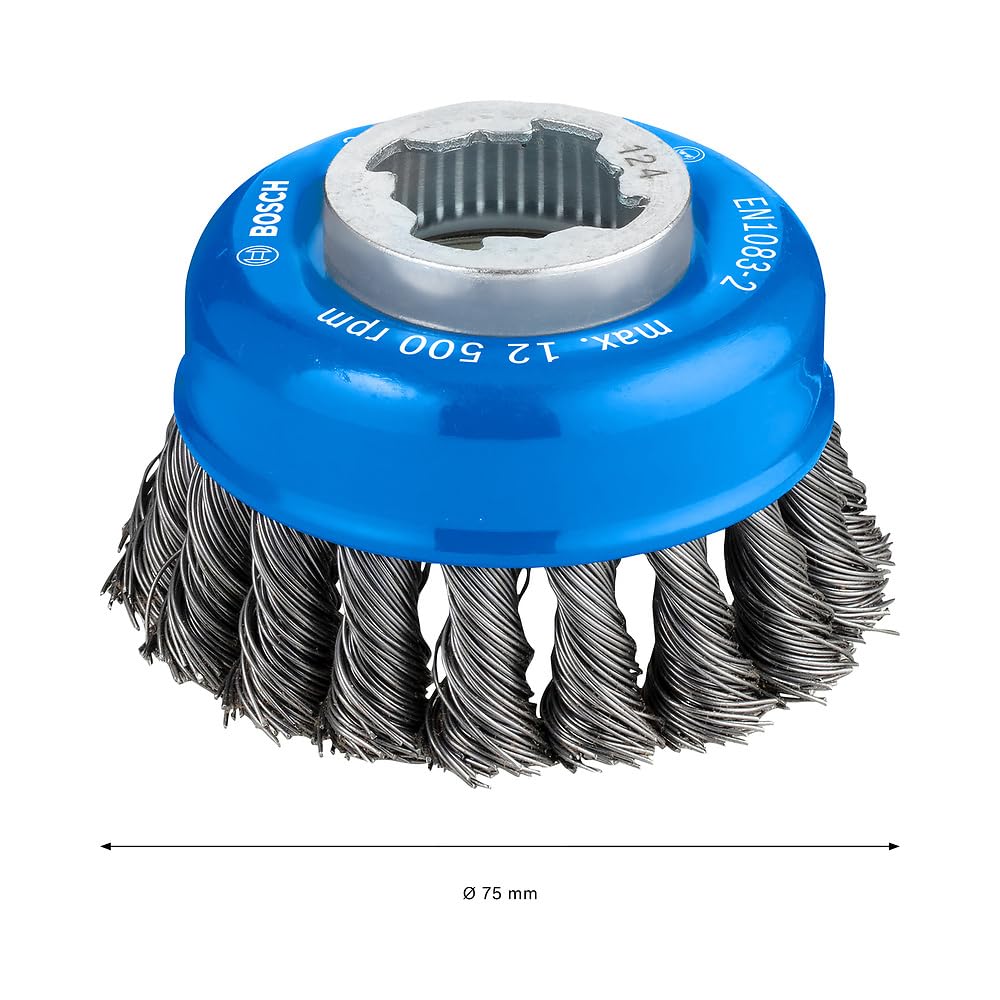 Bosch Professional 2608620727 Spazzola a Tazza Intrecciato Heavy, per Metallo, X-Lock, Ø 75 mm, Spessore Filo 0.5 mm, per Ø125 mm