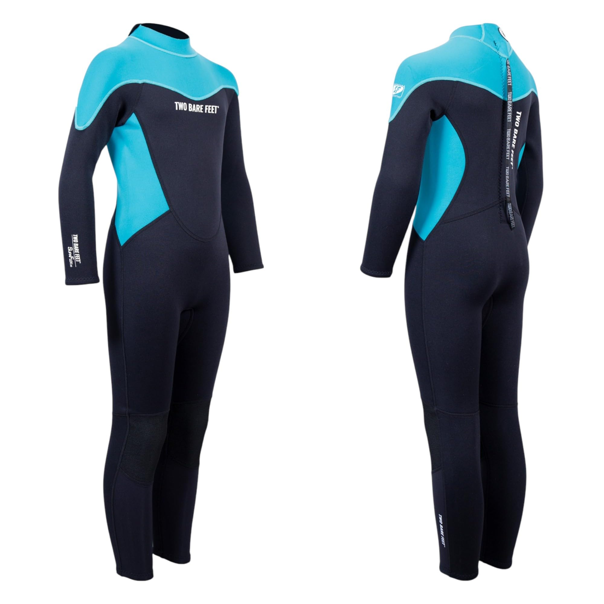 Two Bare Feet Kids 4/3mm Thick Neoprene Multi-Season Wetsuit – Full Length, Flexible & Durable Design for Surfing, Diving, Swimming & Watersports (Aqua/Black, XXL)