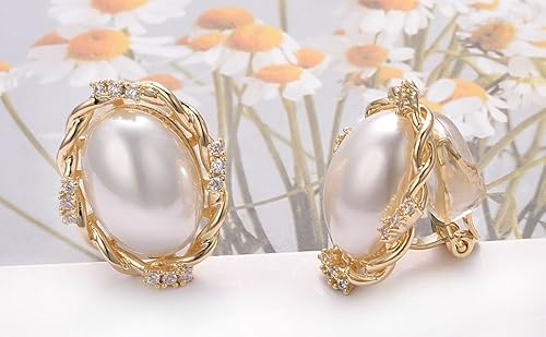 Yoursfs Large Pearl Clip On Earrings For Women 18K Gold Plated Oval White Pearl Earrings Non Pierced Trendy Jewelry thumb #1