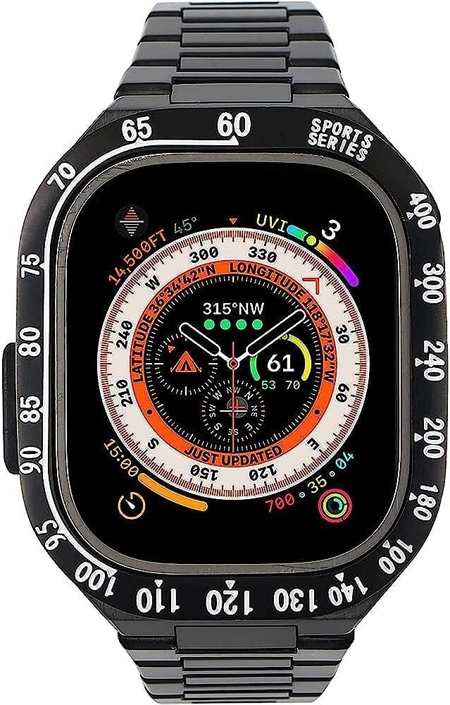 EPANO Cinturino per orologio in acciaio inossidabile 316L, per Apple Watch Ultra 49 mm, lunetta in acciaio da uomo, cassa paraurti integrata, accessori per orologi da polso, per iWatch serie 8/7, con