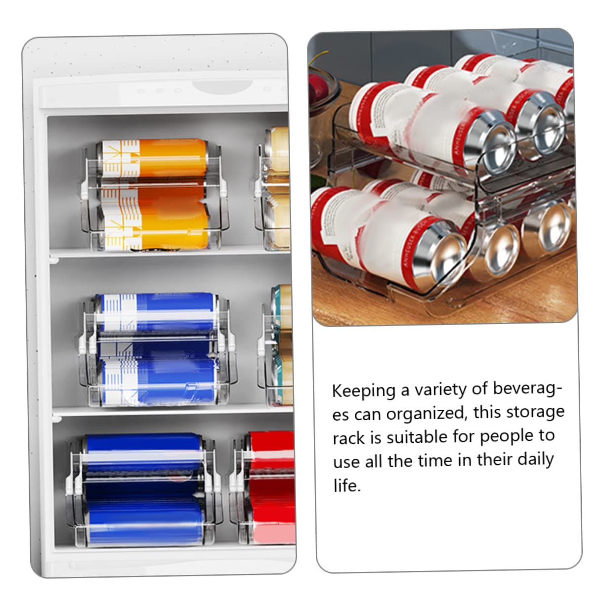 VICASKY Organizador de Latas para Refrigerador Diseño de Doble Capa, Plástico Resistente y Dispensador de Bebidas Adecuado para Cocina y Hogar