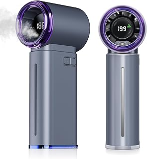 QUIXNOVA Portable Misting Fan, 5000mAh Rechargeable, Digital Display, 199 Speed Settings, USB Powered, Mini Handheld Fan-Grey