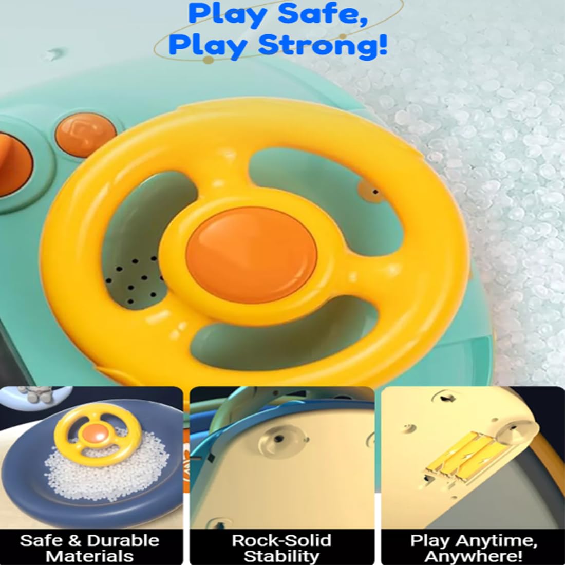 Race Adventure Car Steering Wheel Toy, Toddler Driving Racing Car Game with Sound, Interactive Electric Driving Simulation Toy, with Suction Cups for Kids Age 3-6 Years Old (E)