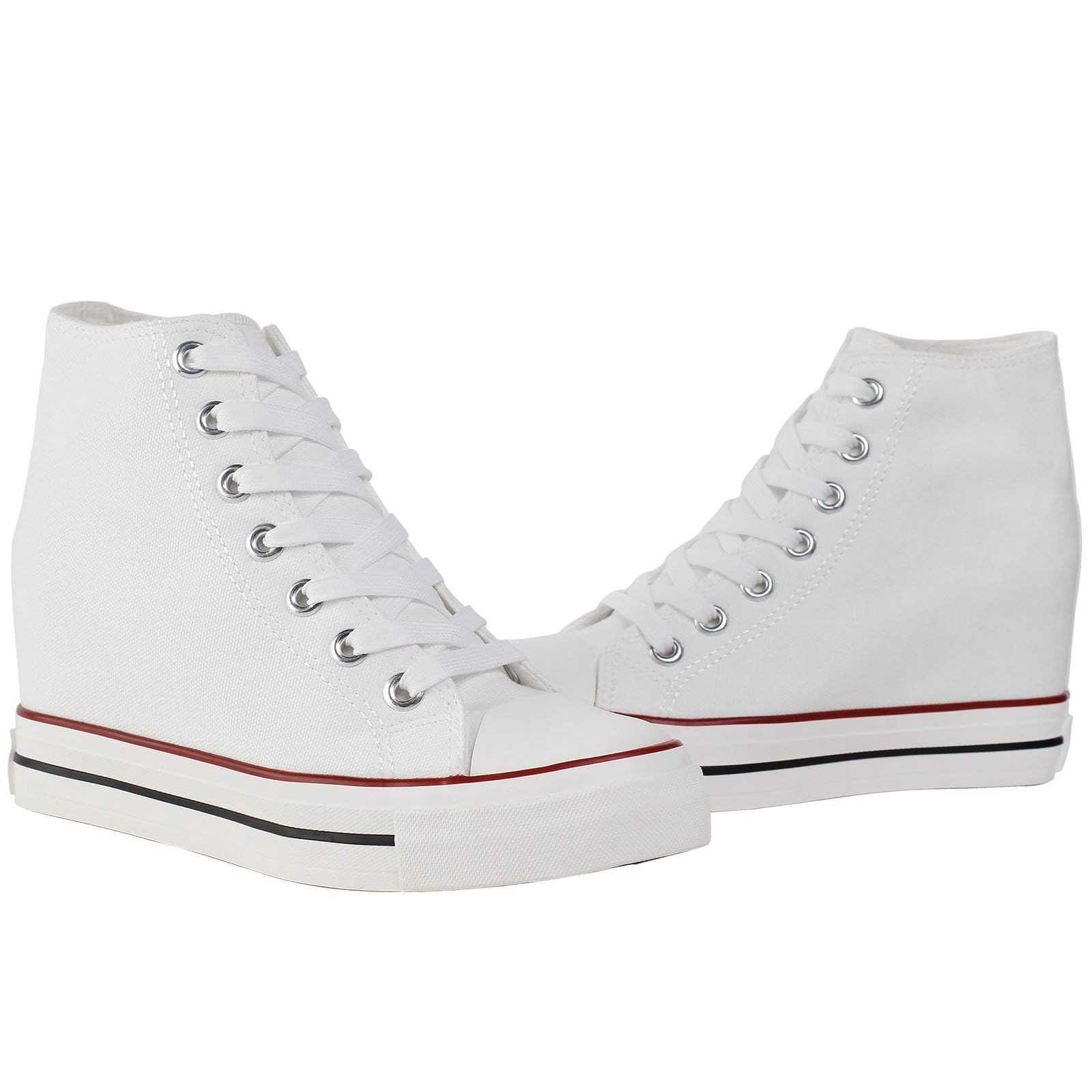 Damen Wedge Canvas Sportschuhe Hide Keilabsatz High-Top Schnürsenkel Canvas Sneakers