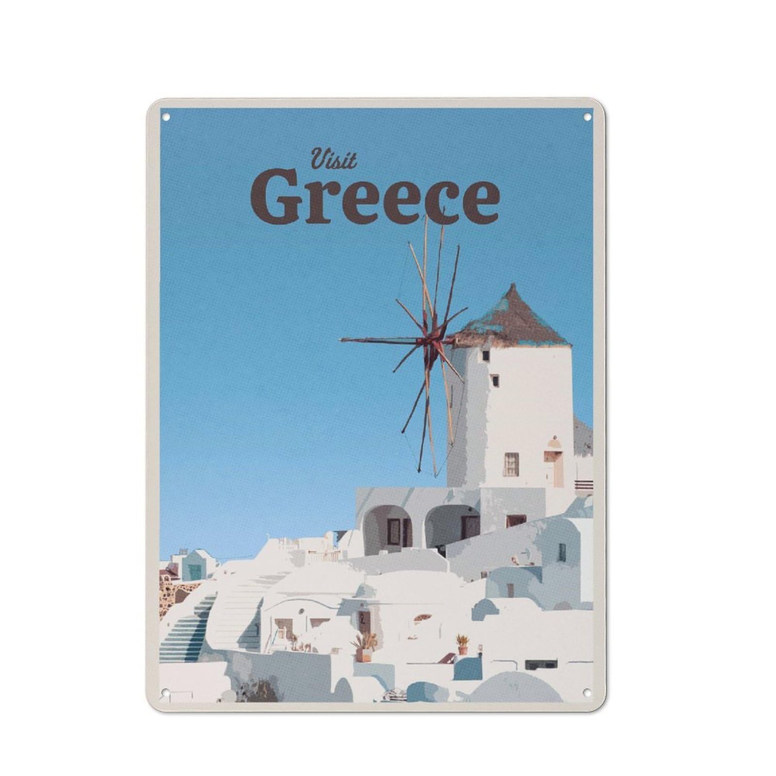 Junmoney Style-20 Visit Greece Vintage Metal Sign 40X30cm, Vintage Cafe Wall Decor For Takeaway, Bar, Kitchen Or Counter Area