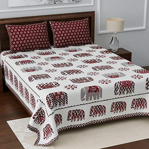 Image of LIVING ROOTS Jaipuri Hand Block Print King Cotton Bedsheet 86 * 104 inches (7 * 8.5 feet) with 2 Pillow Cover | 210 TC | Rich Fast Colour with No Colour Bleeding | (037-A)