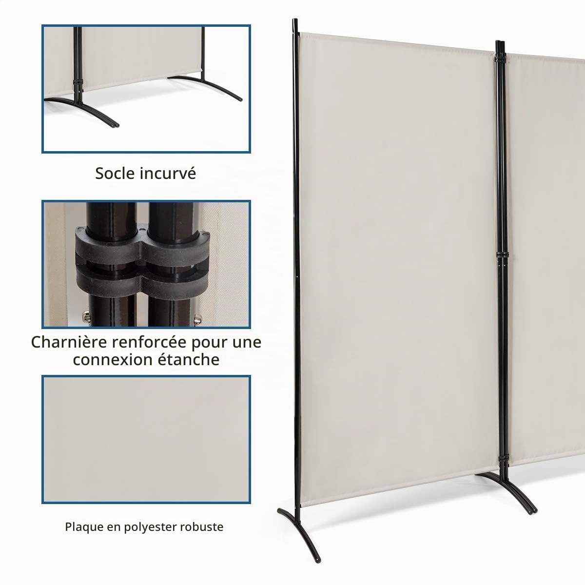 FANTASK Paravent Pliable en métal et Polyester - 260 x 183 cm - pour la Maison, Le Bureau, la terrasse - Extra Large
