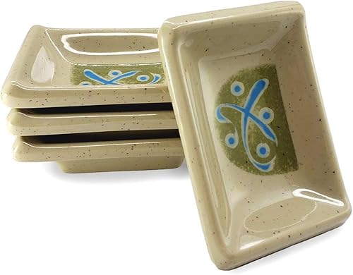 Happy Sales HSDGRAB4T - Cuencos para salsa de melamina, juego de 4 unidades de tetragón, diseño abstracto verde