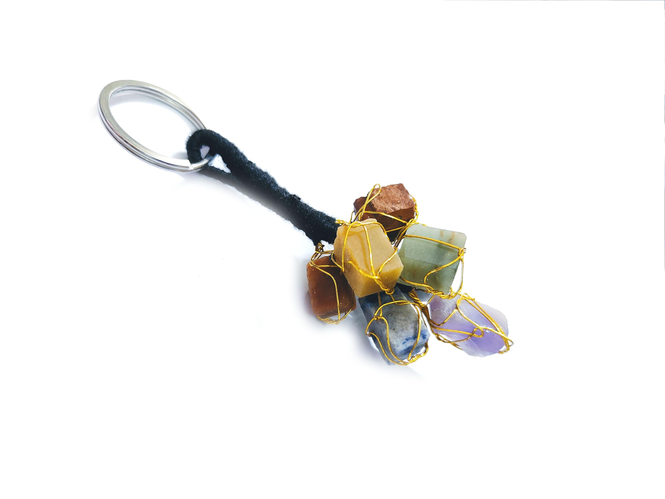 ASTROGHAR Natural All Seven Chakra Raw Chunks Lucky Charm Crystals Key Chain Key Ring